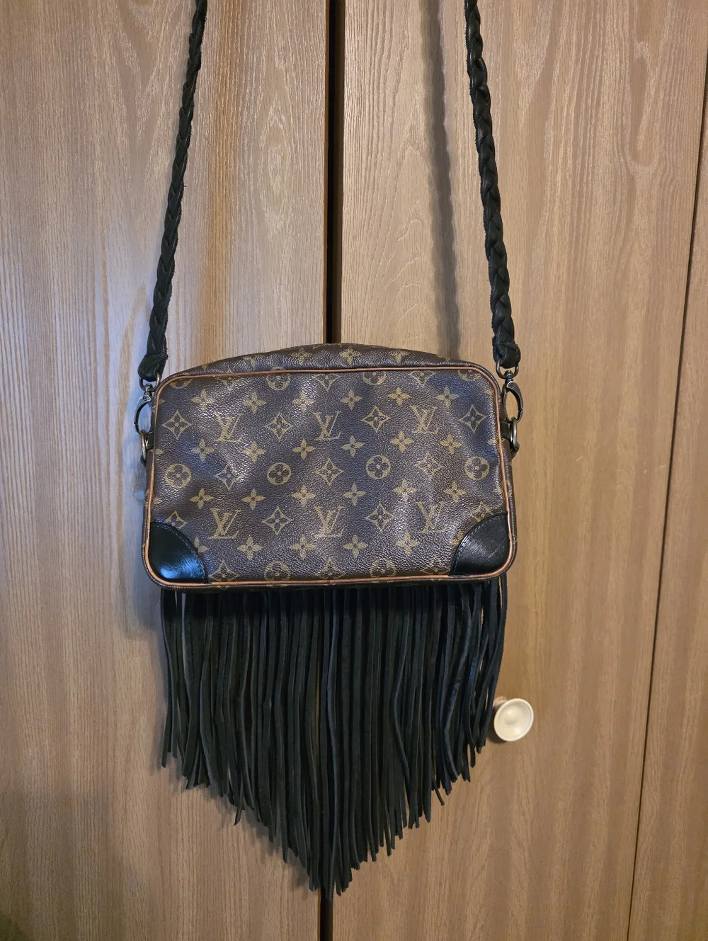 Vintage Boho Bag Monogram Fringe Crossbody with Black Strap - Picture 2 of 10